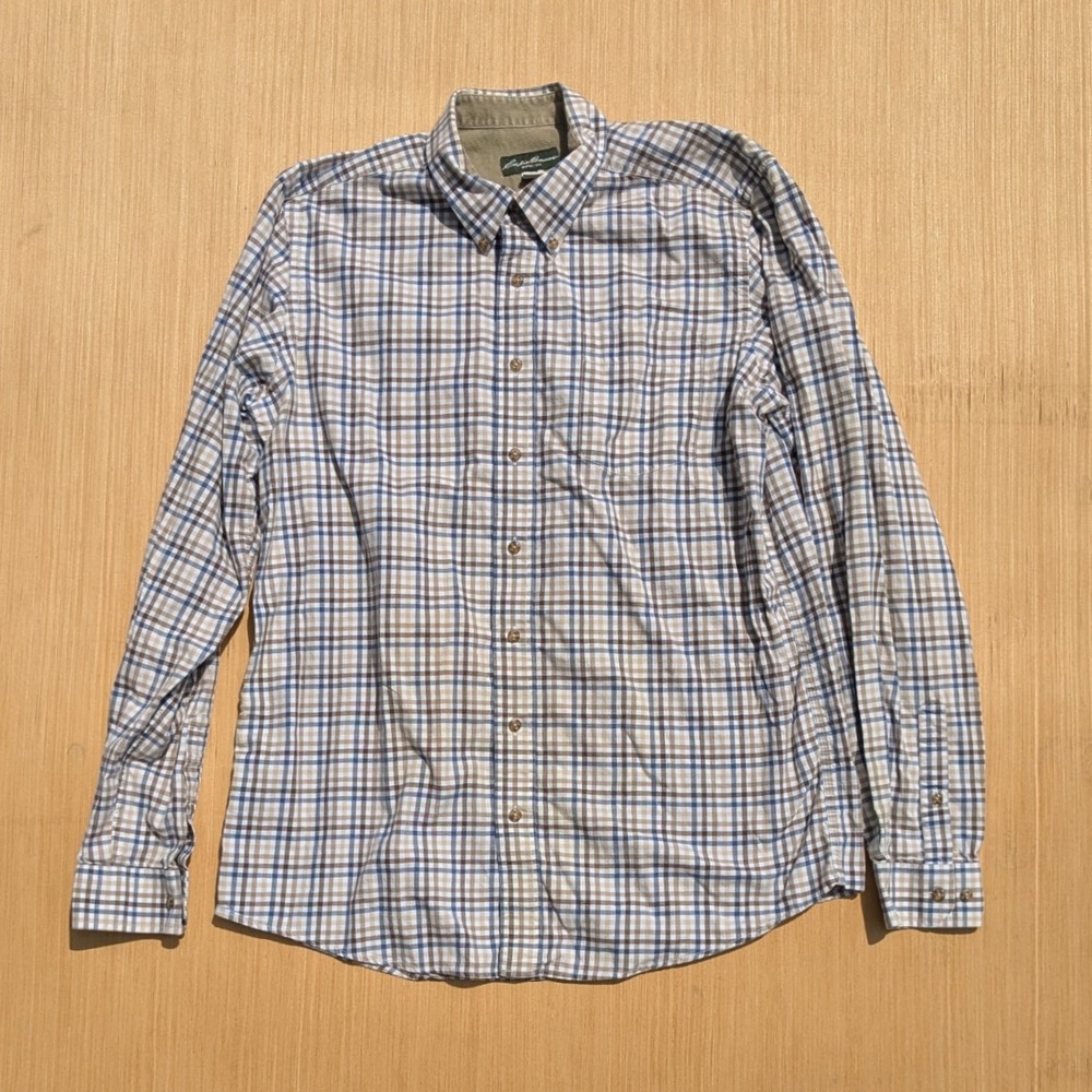 Eddie Bauer Checker Plaid Cotton Long Sleeve Button Up Shirt Men's LT Large Tall